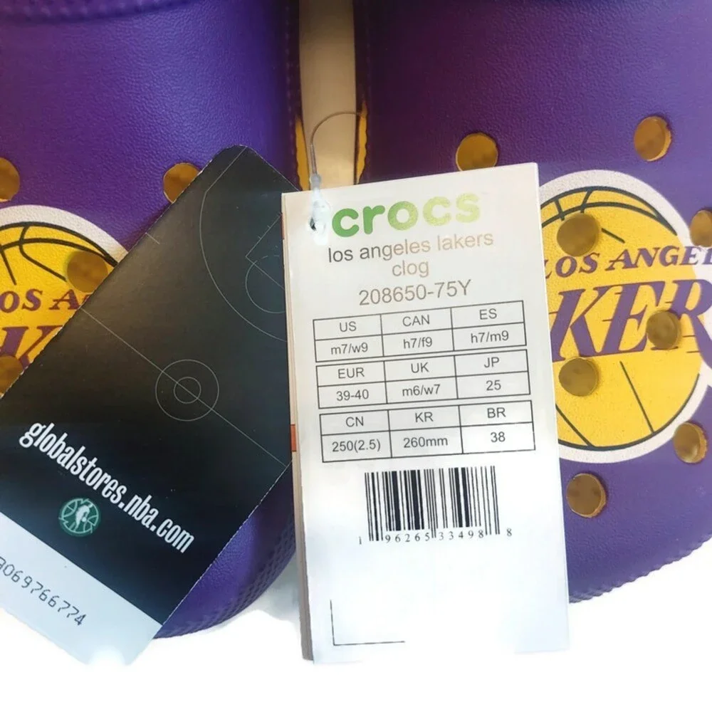 CROCS Mens 7 Womens 9 Slip On Clogs Los Angeles Lakers Sandals Shoes Purple Gold